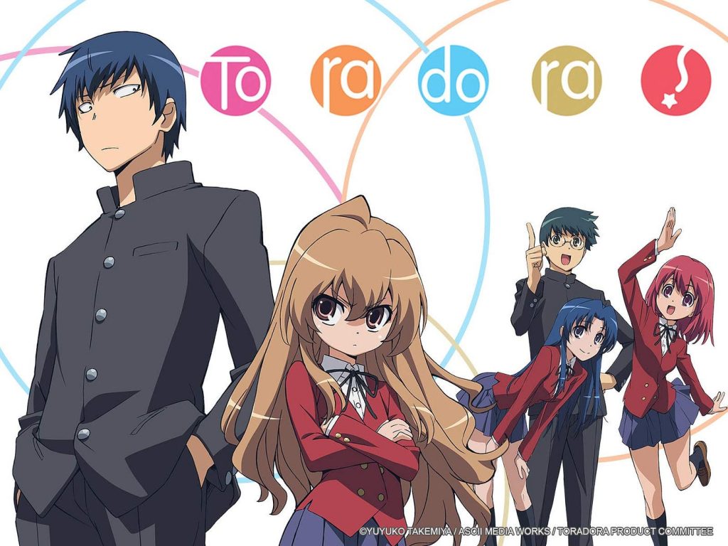 Ryuuji Takasu, Taiga Aisaka, Minori Kushieda, Ami Kawashima, dan Yuusaku Kitamura di Toradora