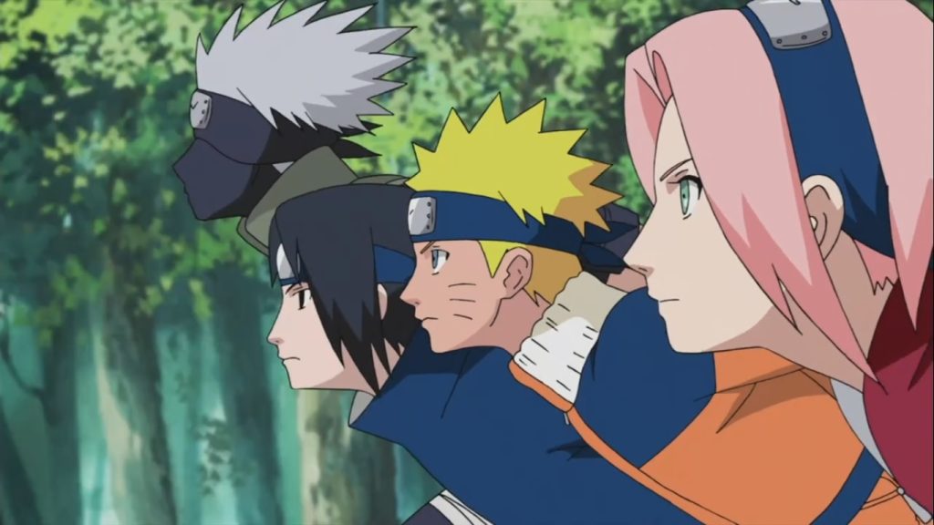 Tim 7 yang beranggotakan Naruto, Sasuke, Sakura dan dipimpin oleh Kakashi